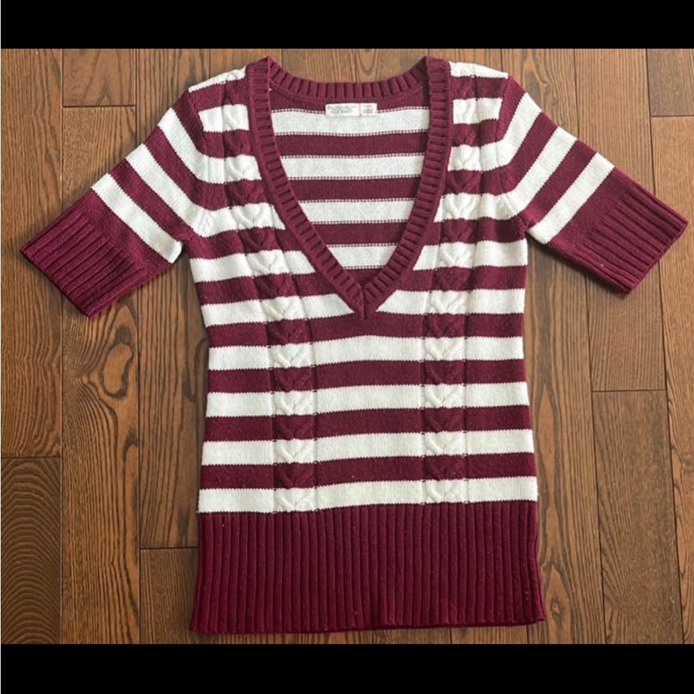 Old Navy Burgundy and White V-Neck Sweater